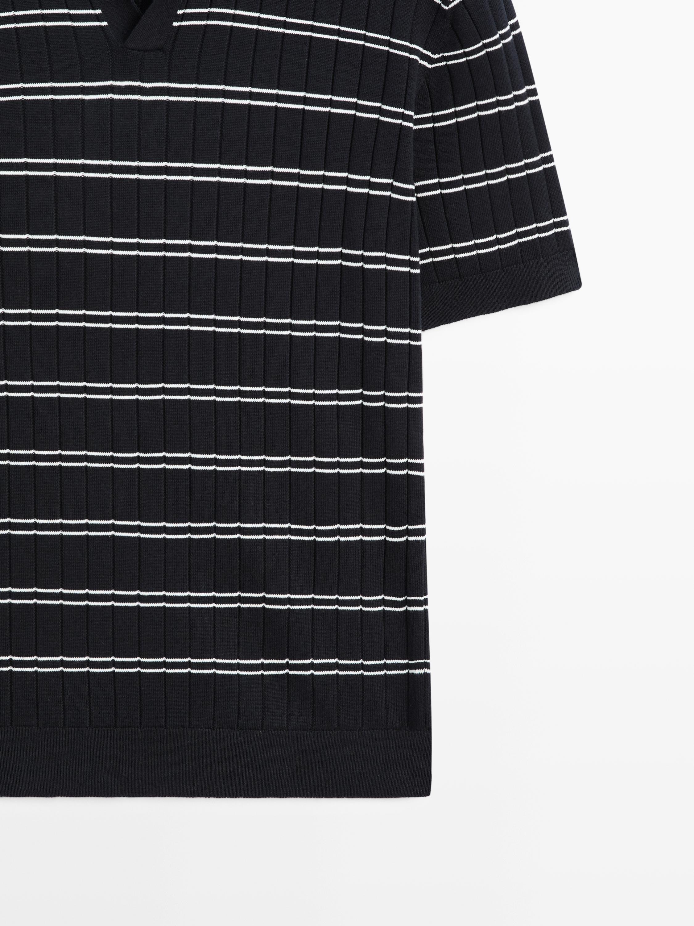 Striped cotton knit polo shirt